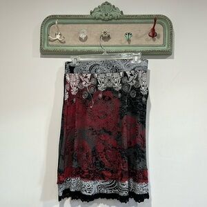 Desigual lace print tier layer mini skirt women’s small black red white
